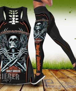 for women yoga running harley davidson skull tank top and legging sStYU