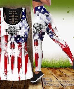 harley davidson skull american flag tank top and legging cPzlT