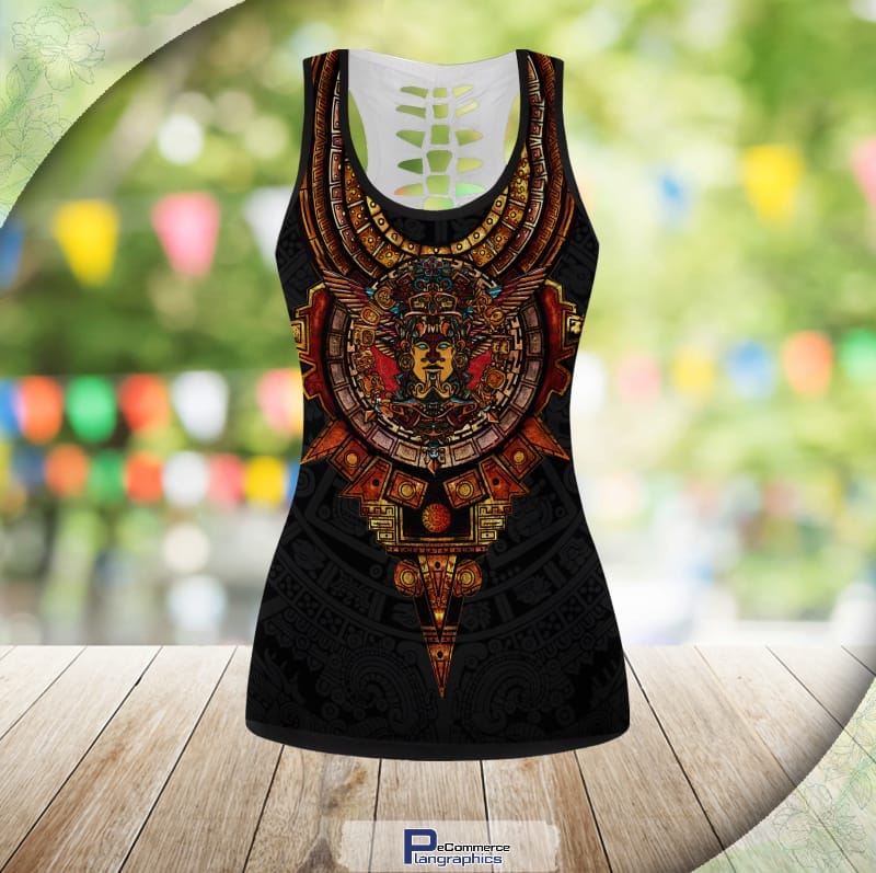 Mexico Aztec Sun Stone Legging and Hollow Out Tank Top