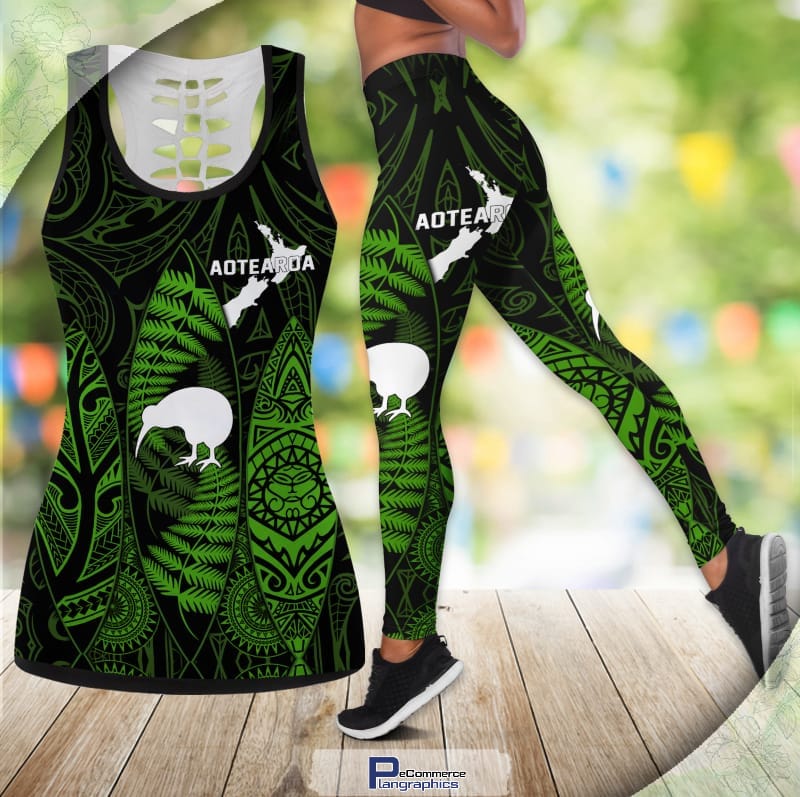 New Zealand Maori Legging and Hollow Out Tank Top