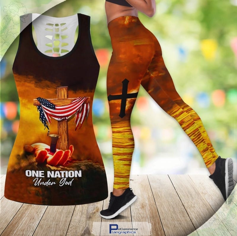 One Nation Under God Legging and Hollow Out Tank Top