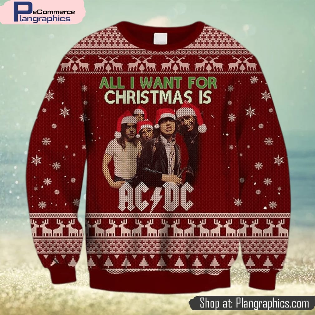 ACDC All I Want For Christmas Is ACDC 2023 Ugly Chirstmas Sweater ...