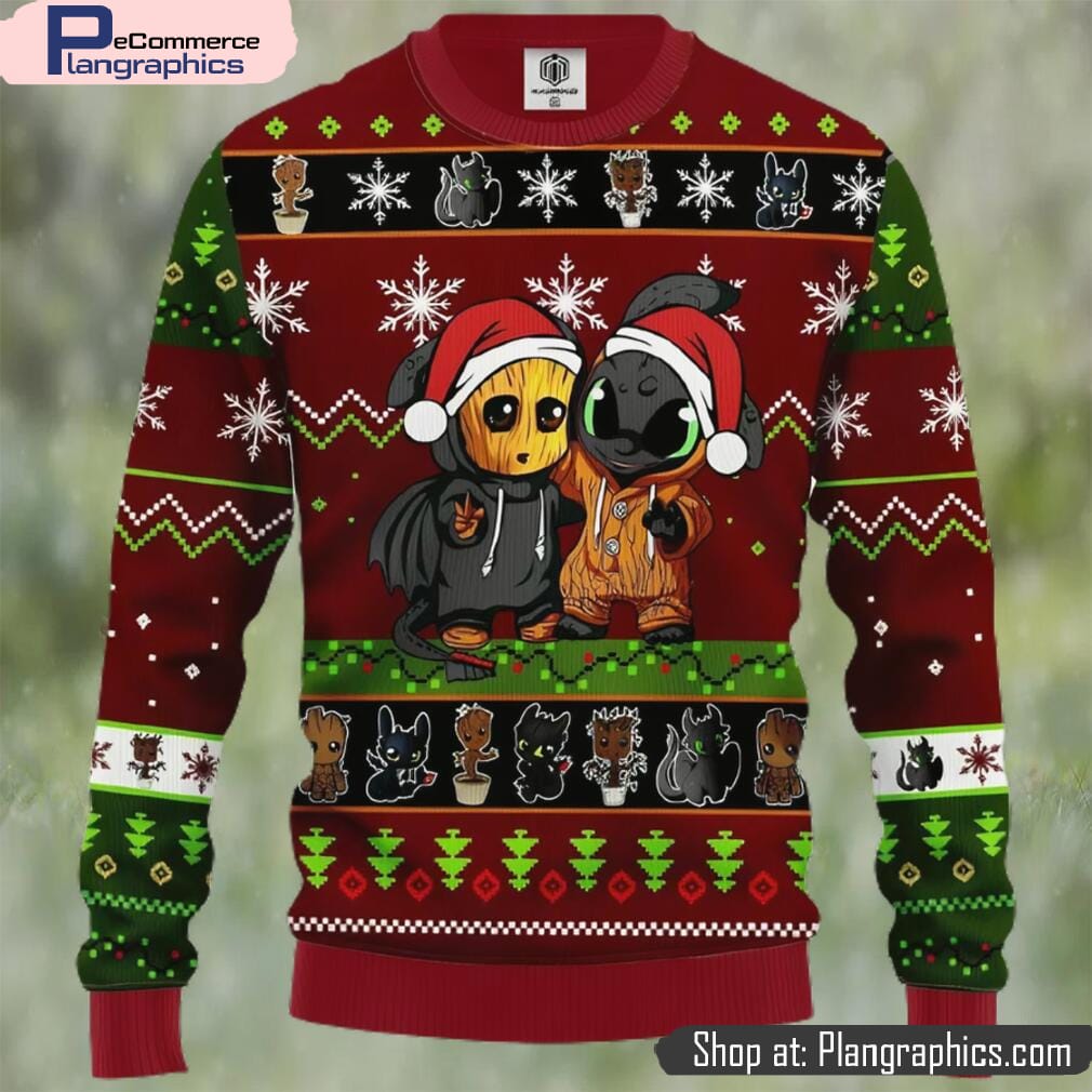 Baby Groot And Toothless Unicorn Ugly Christmas Sweater, Xmas Sweatshirt