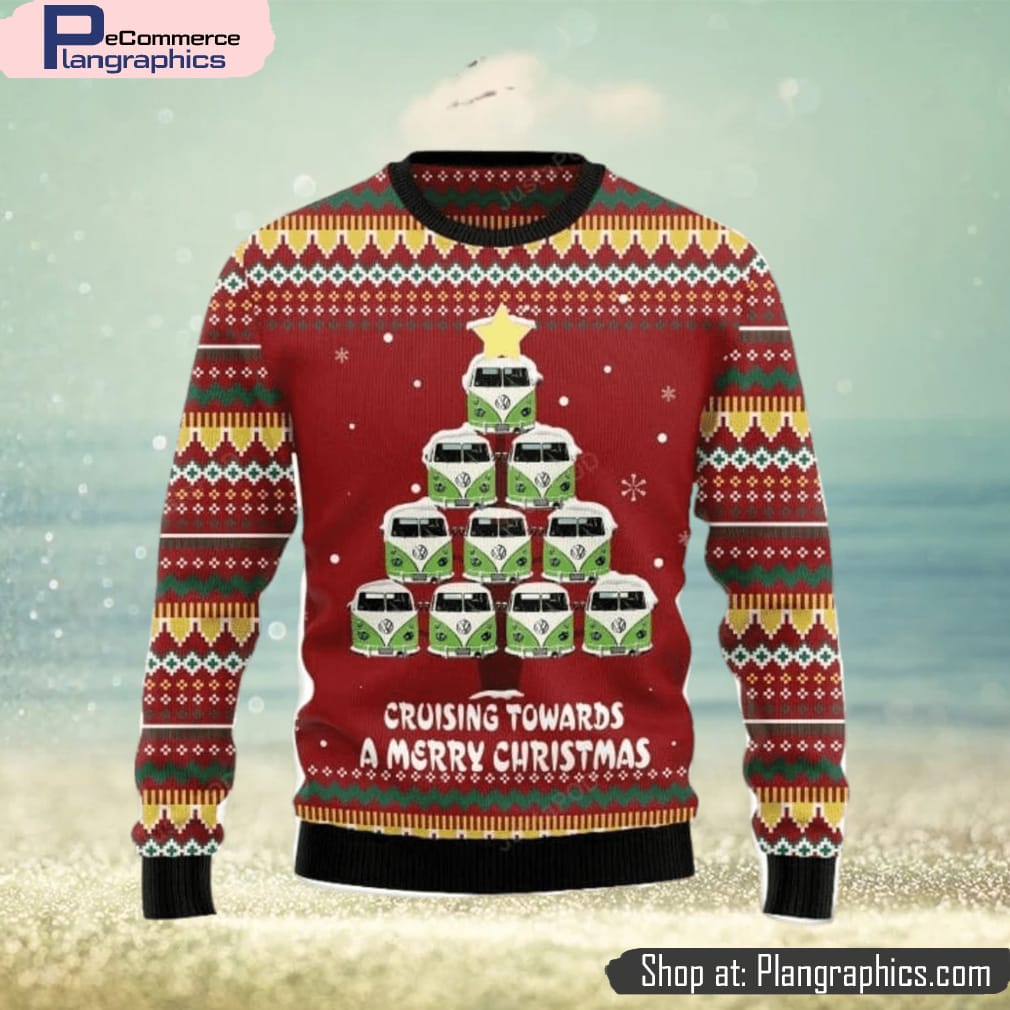 Bus Cruising Towards A Merry Christmas Ugly Christmas Sweater 3D Gift Christmas Funny