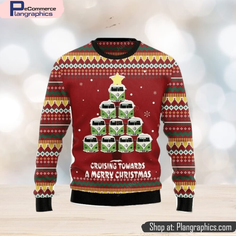 Bus Cruising Towards A Merry Christmas Ugly Christmas Sweater 3D Gift Christmas Funny