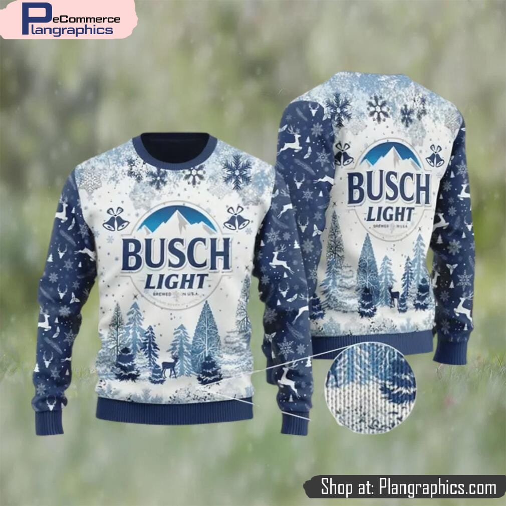 Busch Light Beer Knitted Ugly Christmas Sweater, Gifts For Beer Lovers