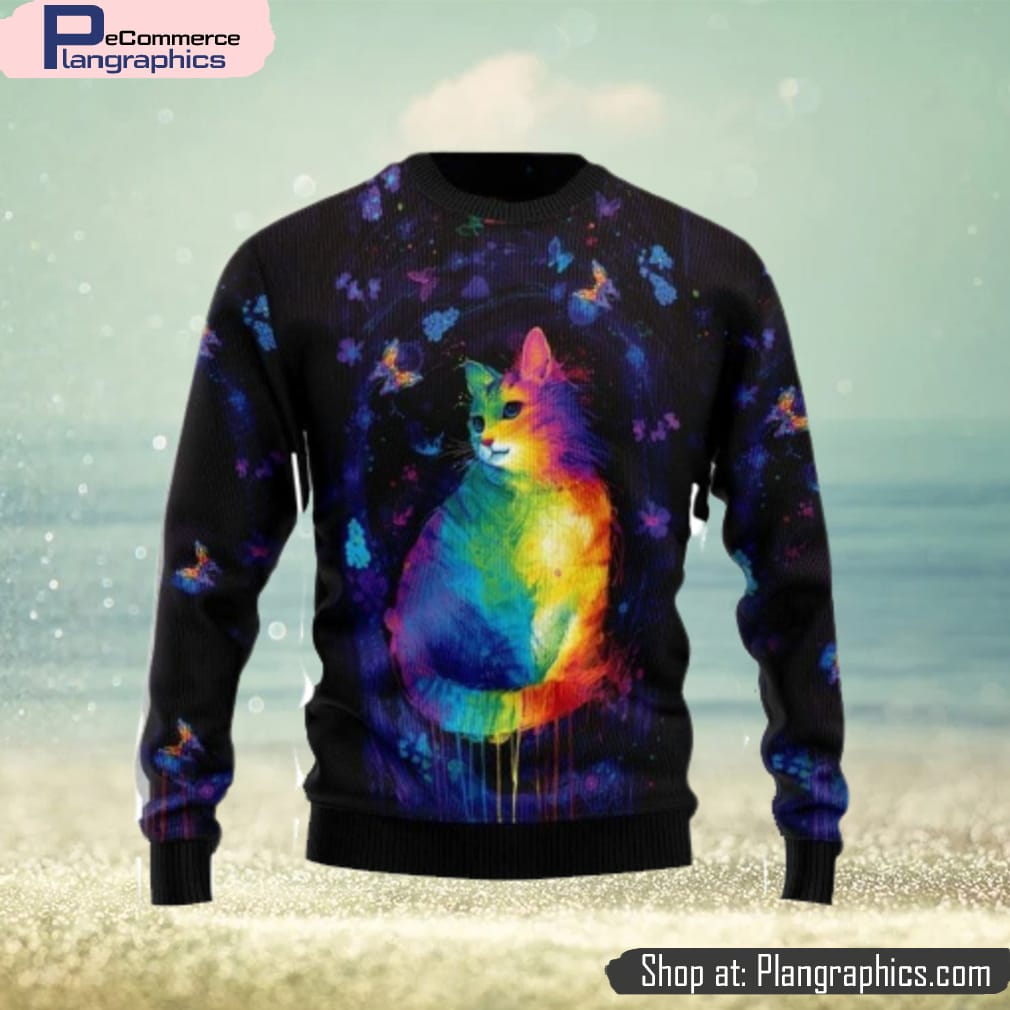 Cat Colorful Ugly Christmas Sweater 3D Gift Christmas Funny