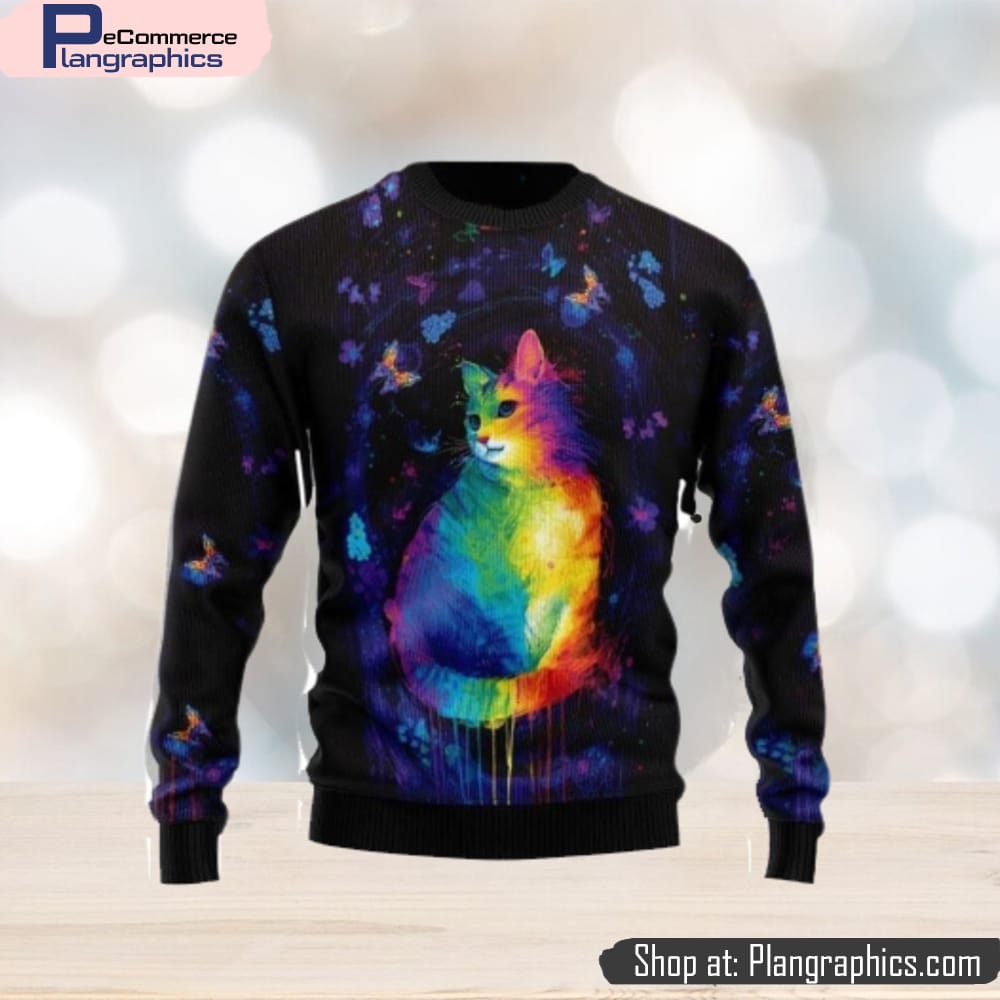 Cat Colorful Ugly Christmas Sweater 3D Gift Christmas Funny